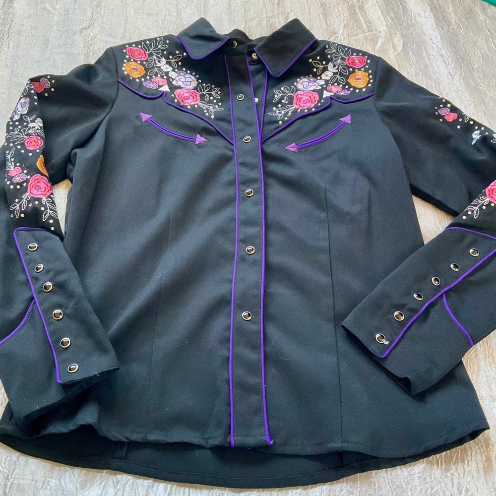 Scully Western Floral Rose Embroidered Pearl Snap Shirt PPL-864 Sz Small Cowgirl - Picture 9 of 15